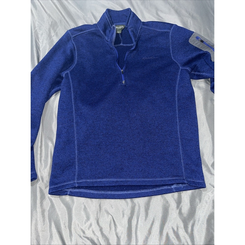 Eddie Bauer Half Zip Sweater Mens Large Blue Knit Long Sleeve Mock Neck Pockets